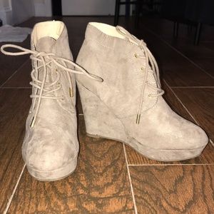 Wedge Lace Up Suede Booties
